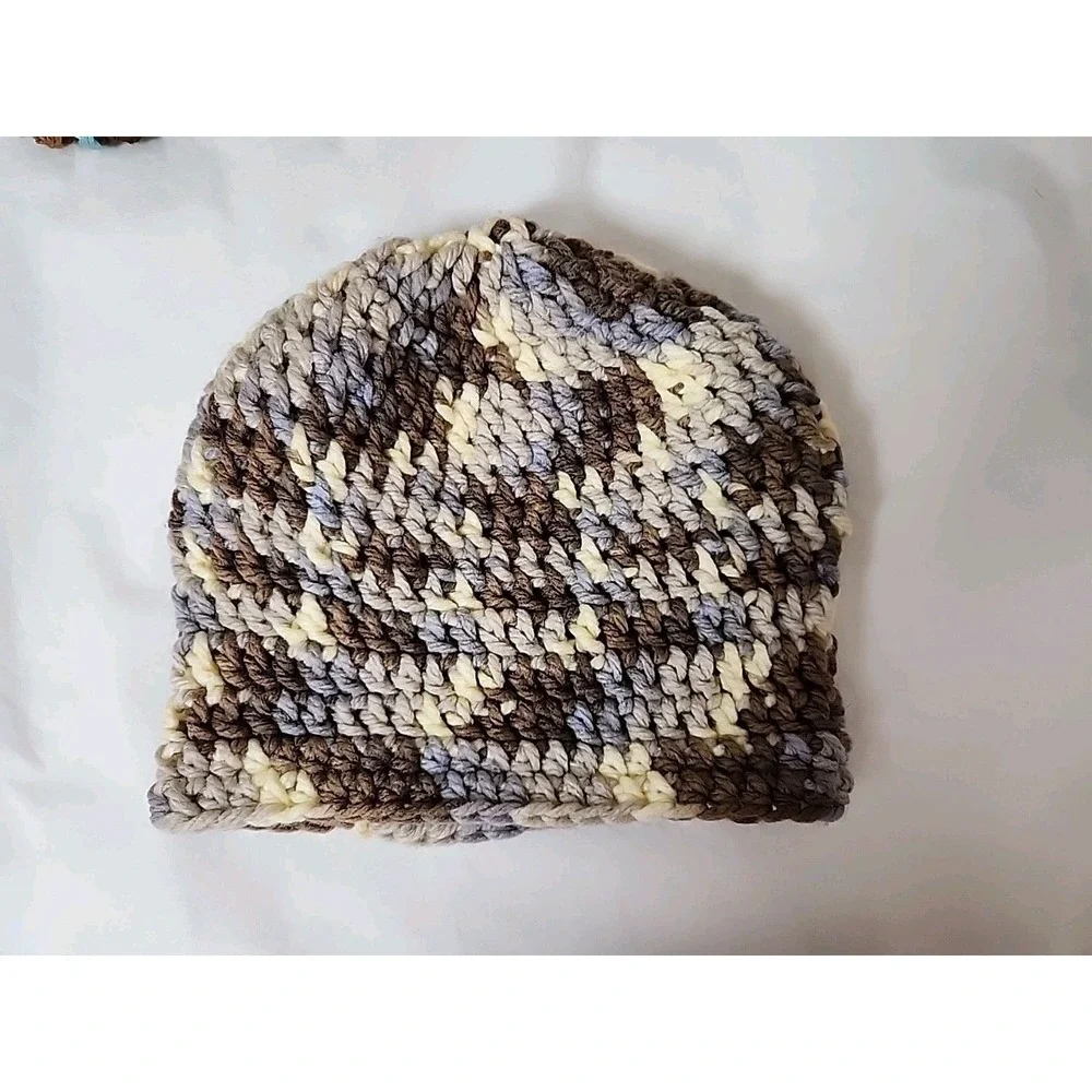 NWOT 2 Hand-Knit Beanies Warm Colors Cotton-Wool Acrylic Blends Cottagecore Cozy